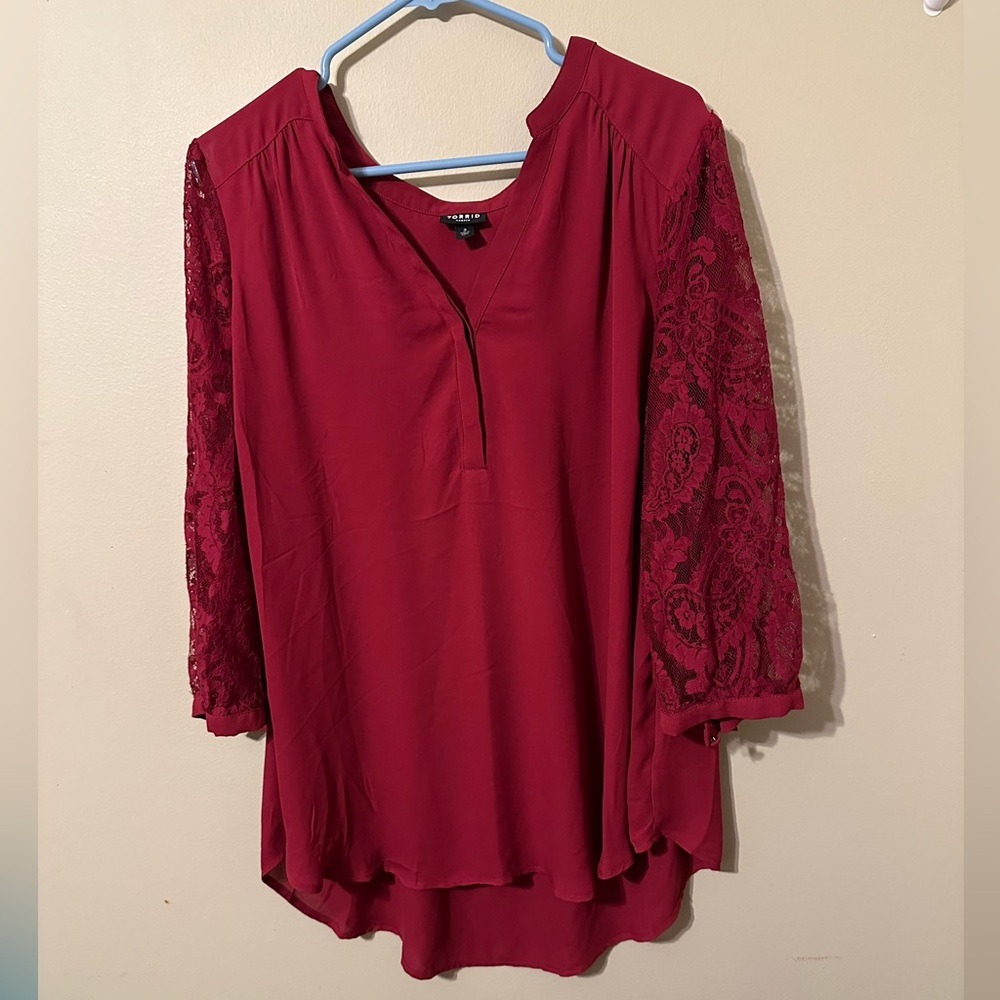 Torrid Red Embellished 3/4 Sleeve Blouse, Size 3, like new condition